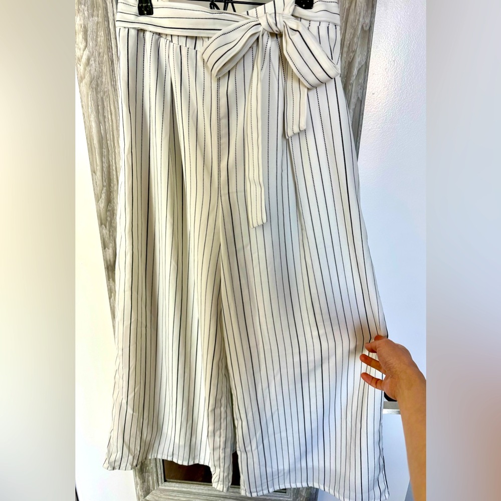 Design Lab Lord & Taylor White Striped Wide Leg Pants
